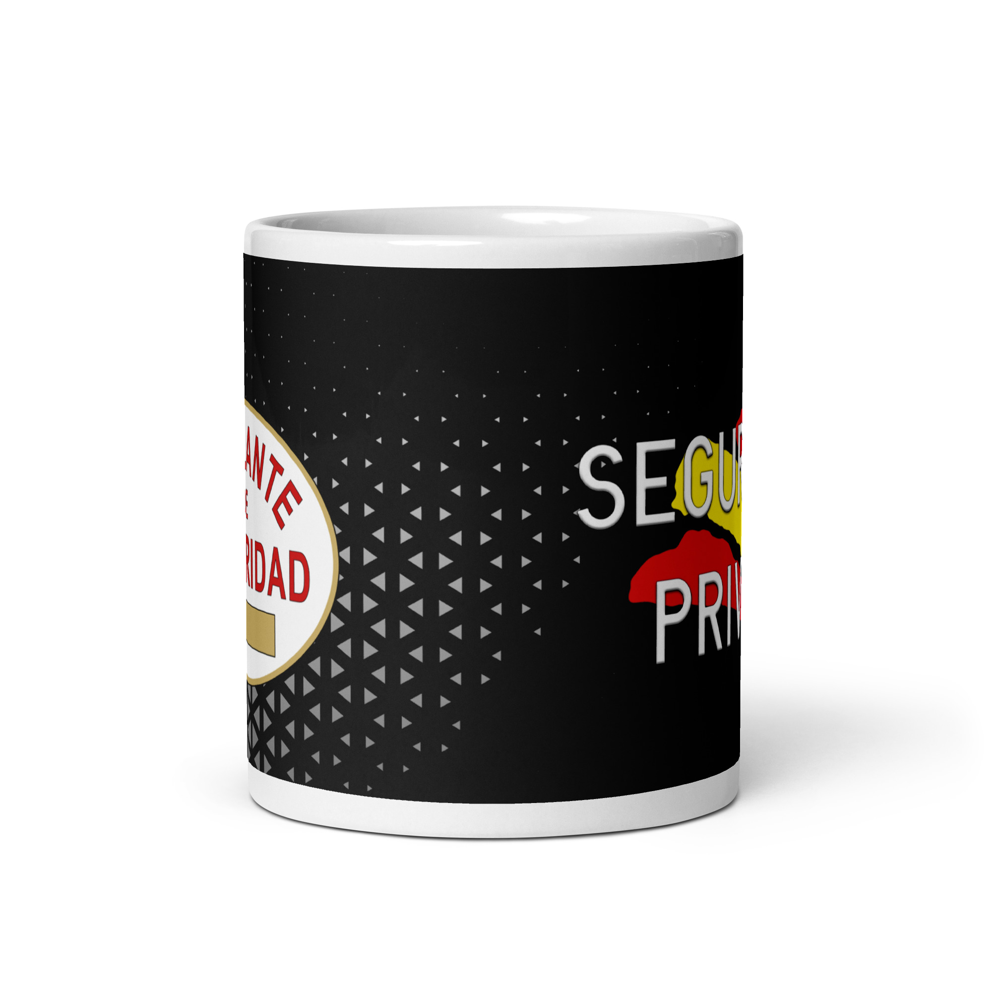 Taza Vigilante de Seguridad “Seguridad Privada” – Diseño Placa Oficial con Fondo Rombos - Imagen 3