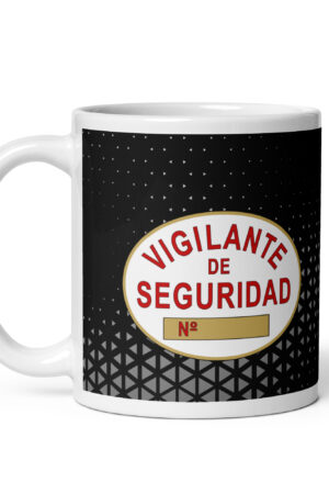Taza Vigilante de Seguridad “Seguridad Privada” – Diseño Placa Oficial con Fondo Rombos