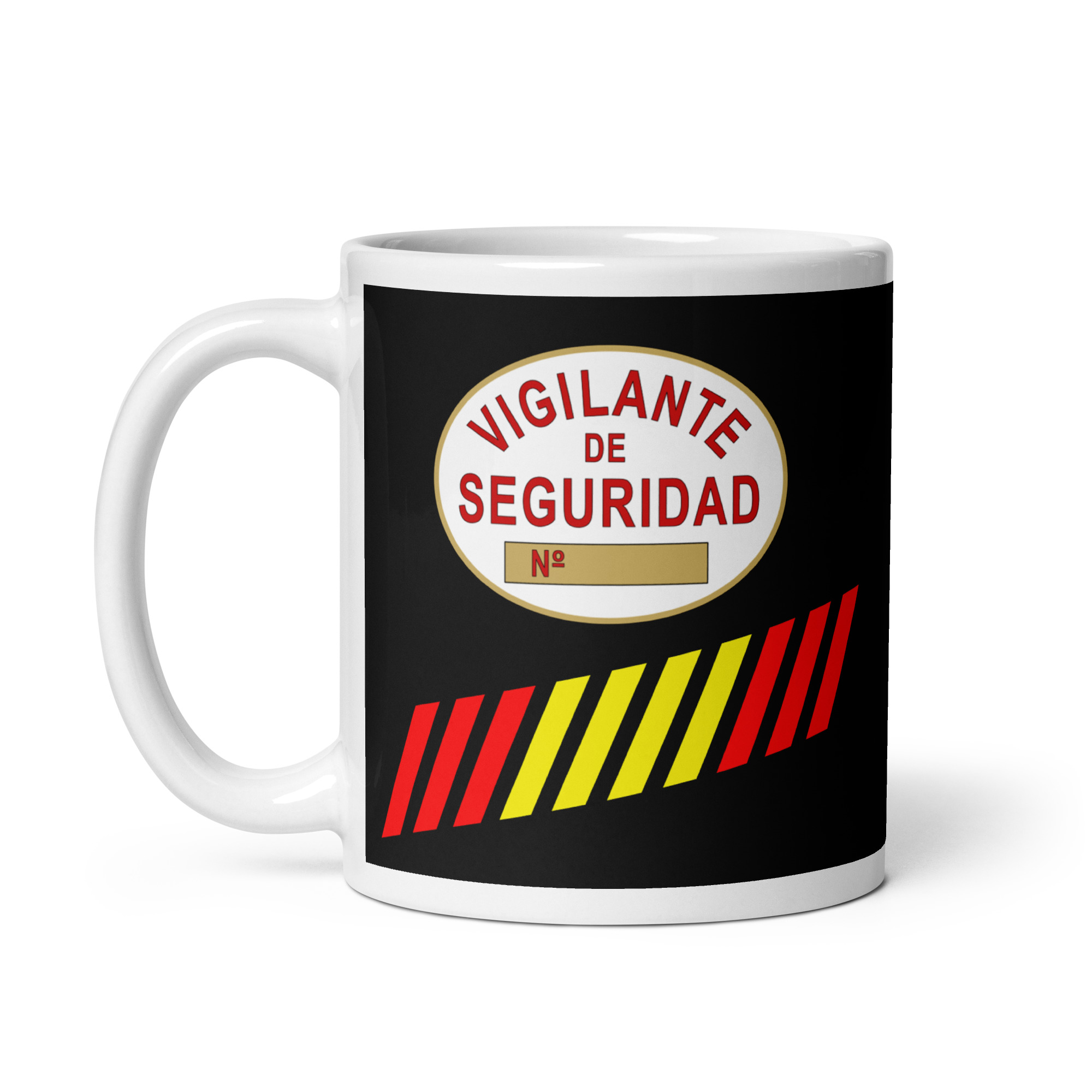 Taza Vigilante de Seguridad con Bandera de España – Placa Profesional