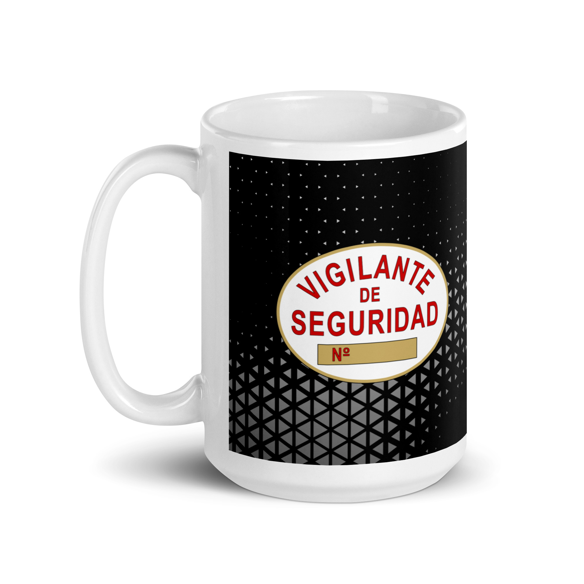 Taza Vigilante de Seguridad “Seguridad Privada” – Diseño Placa Oficial con Fondo Rombos - Imagen 5