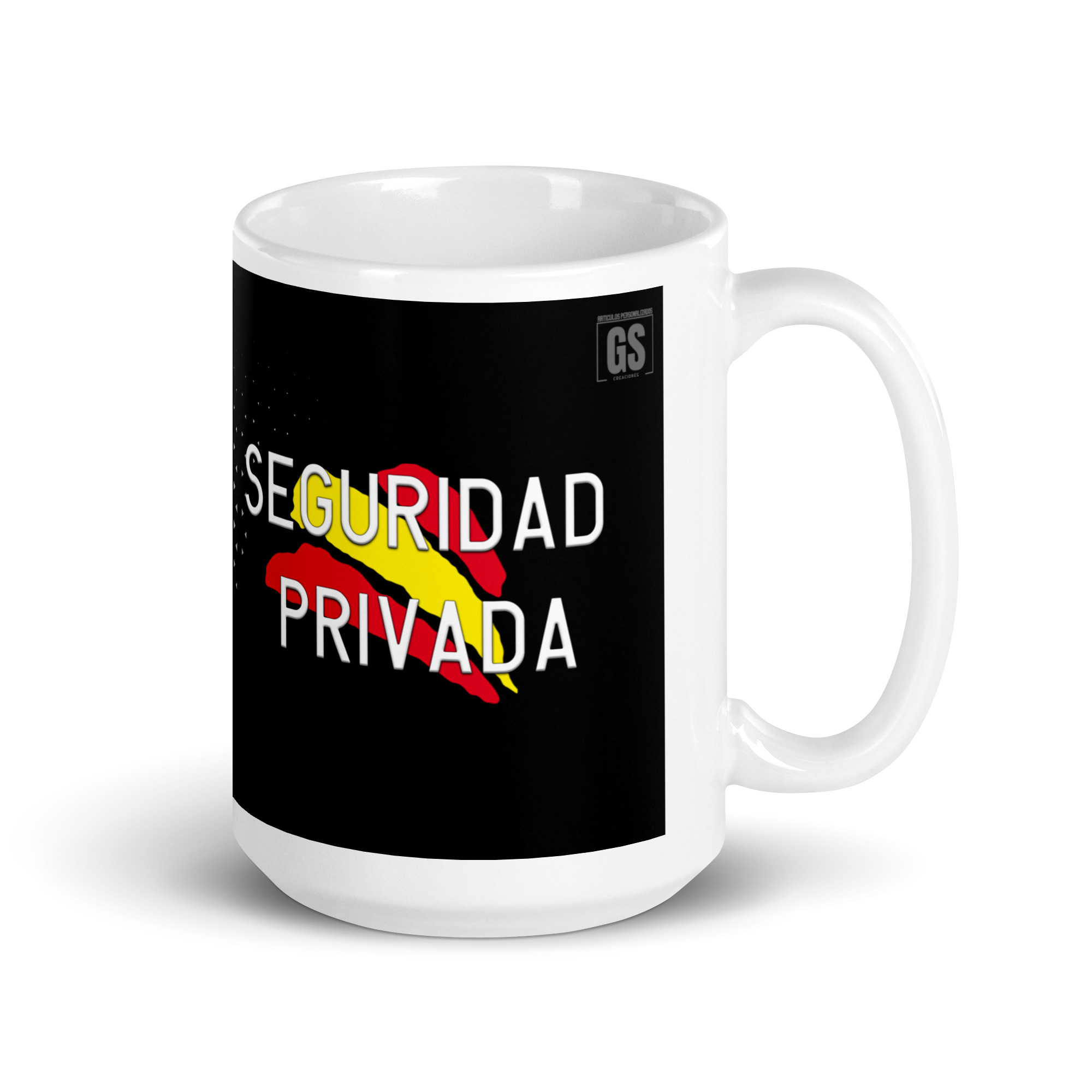 Taza Vigilante de Seguridad “Seguridad Privada” – Diseño Placa Oficial con Fondo Rombos - Imagen 4